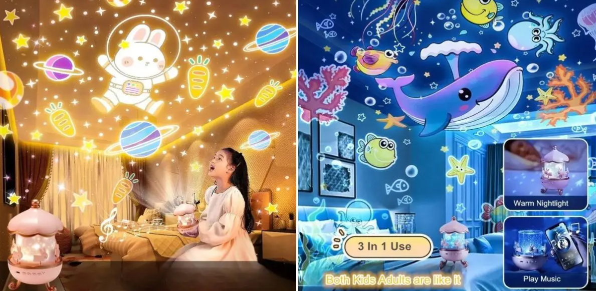 Bunny Carousel Night Light Projector – Rotating LED Star Projection Lamp for Kids Room & Magical Nursery Decor Rotatable Rabbit Night Lamp
